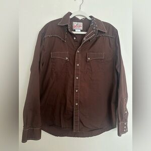 Vintage Wrangler Brown Western Shirt with Floral Trim Size XL